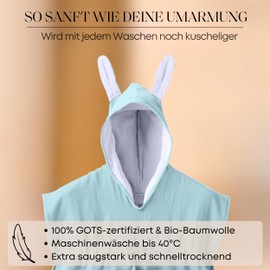 Mababu Bath Poncho Baby & Children Extra Soft (100% Organic Cotton) | Children's Bath Poncho 1-7 Years | Towel Poncho Baby with Rabbit Ears & Gift Packaging | Baby Poncho Bath Towel & Bath Poncho