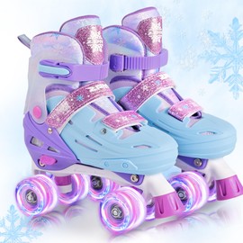 2PM SPORTS Kids Roller Skates Girls Ages 5-8 8-12 3-5 4-6 6-12 with Light Up Wheels, Outdoor Indoor Rollerskates for Girls Toddler Youth Beginner Size 10C 11C 12C 13C 1 2 3 4 5 6 Purple Snowflakes