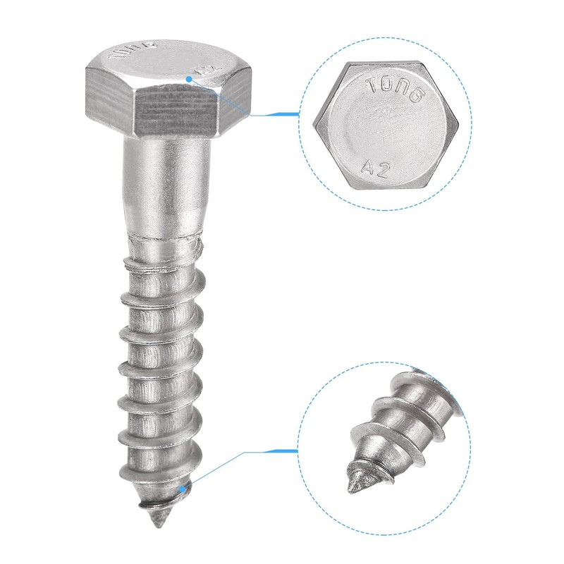 sourcing map Hex Lag Screws, M12 x 60mm 304 Stainless