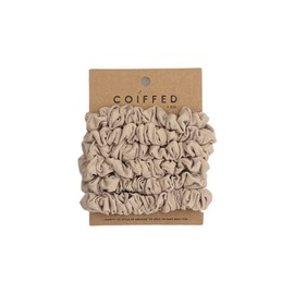 Coiffed + Co. Stacked Bamboo Scrunchies (Color: Sand) 6 Count, Hair Ties for Women, Elastic Hair Tie, Hair Bands for Thick or Thin Hair, Scrunchies for Running, Crossfit, Yoga, Pilates, Cute Hair Ties
