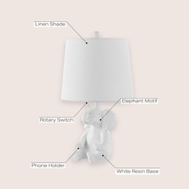 JONATHAN Y JYL4060A Kairi 21" Modern Shabby Chic Resin/Iron Happy Elephant LED Kids' Table Lamp with Phone Stand, White, for Living Room, Bedroom