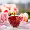 Red Crystal Apple Figurine Paperweight, Glass Apple Collectible with Filling
