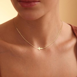 ASCOMY Cross Necklace for Women 14K Gold Plated Cross Necklace Trendy Cross Pendant Necklace Gold Box Chain Sideways Cross Charm Necklace Minimalist Daily Jewelry Gift for Women