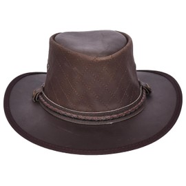 Genuine Leather Australian Bush Hat Outback Traveller in Cowboy Style Brown Ozzy (UK, Alpha, XXL, Brown)