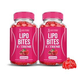 (2 Pack) Lipo Bites ACV Gummies Extreme 2000MG Formula Apple Cider Vinegar Chewies Formulated with Pomegranate Beet Juice Powder B12 Vegan Non GMO 120 Gummys