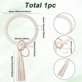 SUNNYCLUE 1 Box 1pc Key Ring Holder Wristlet Leather Wrist Keychain Bracelet Imitation Pu Leather Old Lace Large Round Circle Bangle Key Chains Holder With Tassle For Women Friends Gifts Keyrings