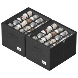 Shoe Organizer for Closet, 2 Pack Sturdy Shoe Storage Bins with Clear Cover, Fits 16-32 Pairs, Foldable Shoe Storage Box with Reinforced Handles (Black, 19.7"L x 15.7“W x 12.6"H)