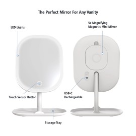 Unbranded Mirrors LED Makeup Mirror, Rechargeable Vanity Mirror with Lights and Tray Base