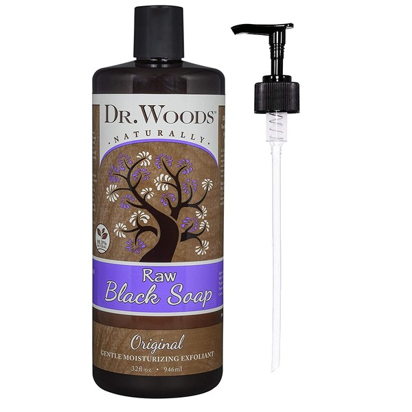 Dr. Woods Raw Black Liquid Castile Soap with Pump, 32 Ounce