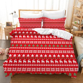 Leleyouzer Christmas Bed Linen 135 x 200 cm Children's Christmas Duvet Cover Set Microfibre Bed Linen Set with 2 Pillowcases 50 x 75 cm MC4