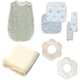 Baby Shower Girls, For Those Who Like Simple Design, Style, Hair Band, Gauze Set, Gift Set, (Tie + Baby Strap Cover + Gauze Blanket + Sleeper) Set