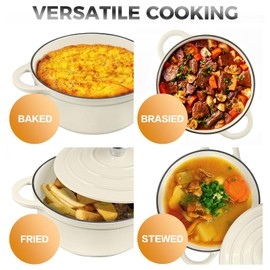 Trustmade 3 QT Cast Iron Dutch Oven, Enamel Coated Cookware Pot with Self Basting Lid for Home Baking, Braiser, Cooking, White