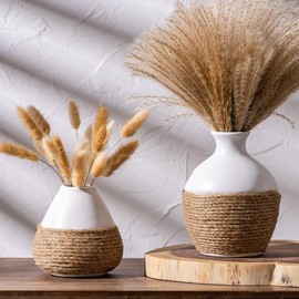 Vintage Home Decor Vases, Ceramic Flower Vase, Farmhouse Decorative Vases for Table, Shelf Bookshelf, Mantel, Entryway and Centerpieces, 6 Inch White Vase