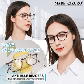 MARE AZZURO Blue Light Blocking Reading Glasses 1.0+ Women Lightweight Cute Round Readers 1.0 1.25 1.5 1.75 2.0 2.25 2.5 2.75 3.0 3.5 4.0 (Leopard, 1.00)