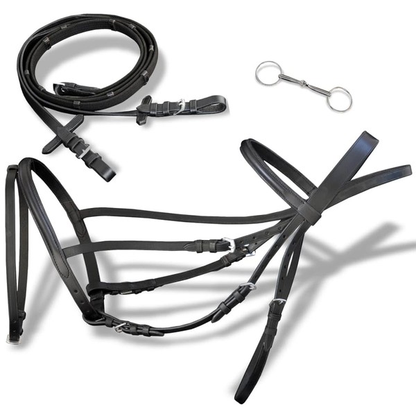 Flash Bridle with Reins and Bit Leather Black Cob Sporting