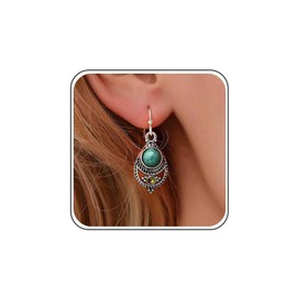 Boho Tiny Turquoise Earrings Silver Dainty Cz Green Crystal Teardrop Drop Earrings Simple Small Blue Dangle Hook Cute Vintage Teal Western Delicate Minimalist Trendy Jewelry for Women