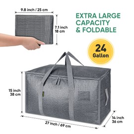 BALEINE 2-Pack Oversized Moving Bags with Reinforced Handles, Heavy-Duty Storage Tote for Clothes, Moving Supplies (Winter Grey, 2-Pack)