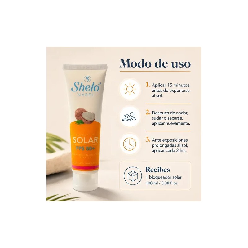 Protector Solar Sheló Fps 50+ Bloqueador Rayos Uv Natural