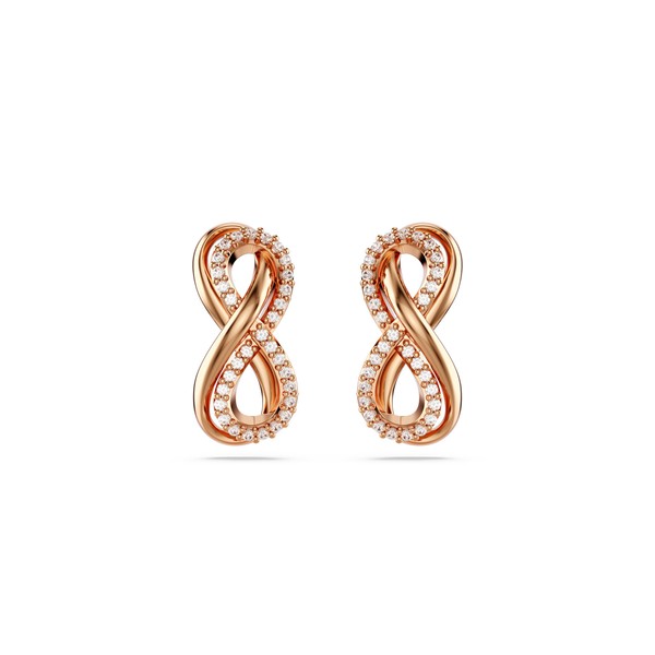 Swarovski Hyperbola White Rose Gold Plated Infinity Stud Earrings, Plastic