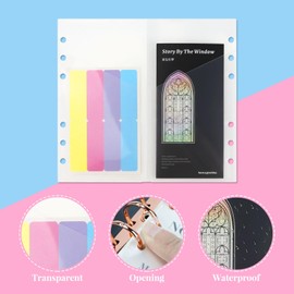 6-Tab A6 Transparent Binder Divider Index with Tabs Stickers 6 Rings Clear PVC Index Tab Divider Page Sheets for 6 Holes Binder Planner Journal Notebook (Clear, A6)