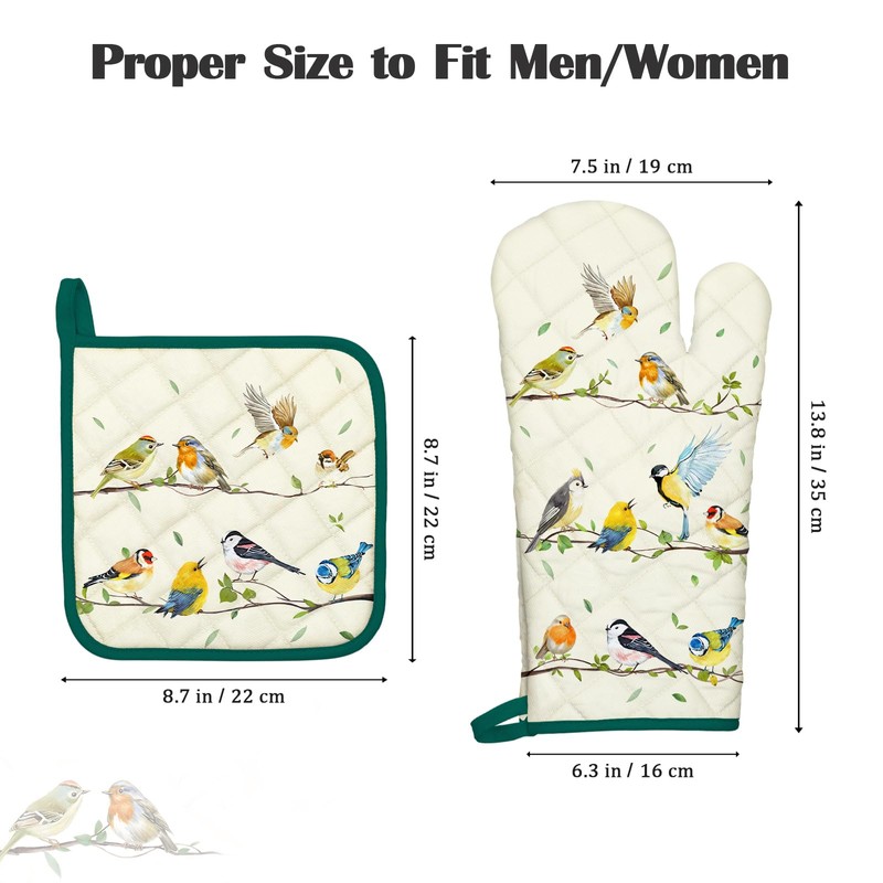 Arquiel Bird Branch Oven Mitts and Pot Holders Sets 2Pcs,