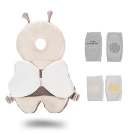 VBNZBK Baby Head Protection, Breathable Adjustable Baby Head Protection Pad with Knee Pads, Baby Crawling, Suitable for Children from 4 to 24 Months, Learning to Crawl and Run (Bee, Grey)
