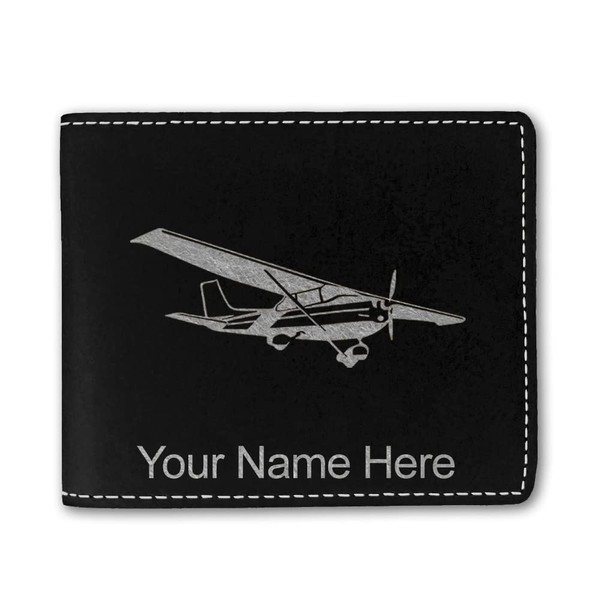 LaserGram Faux Leather Bi-Fold Wallet, High Wing Airplane, Personalized Engraving