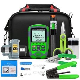Rechargeable Fiber Optic Terminal kit 10-in-1 Equipped with A-MC7 Optical Power Meter (-70~+10 dBm) Hot melt Cold Connection K1 Fiber Cleaver Aramid Scissors Stripping Pliers FTTH Tool kit