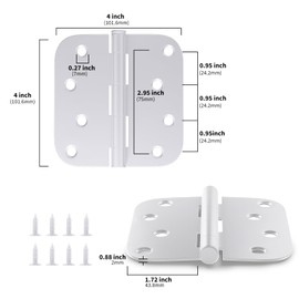 12 Pack goldenwarm 4 inch White Door Hinges Exterior Door Hinges - Residential Hinges for Interior and Exterior Doors, 5/8" Radius Corners, Iron