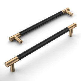 Amerdeco Pack of 10 Knurled Cabinet Handles, Black Gold Handles, Furniture Handles, 192 mm Hole Spacing, Door Handles, Kitchen Drawer Handles, Vintage Handles for Kitchen Cabinets, Chest of Drawers,