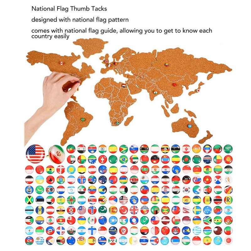 200 Pcs National Flag Thumb Tacks, Country Map Push Pins