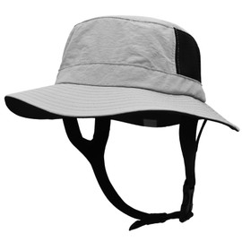 Huakunda Mens Sun Hat UPF50+ Wide Brim Beach Hat Quick-Dry Outdoors Adjustable Chin Strap Bucket Fishing Hats for Surfing Boating (Light Grey)