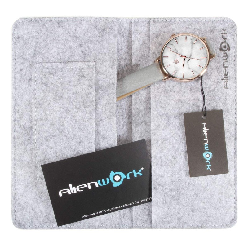 Alienwork SK Minimalist Women's Ultra Flat Elegant Watch, Rose gold/white