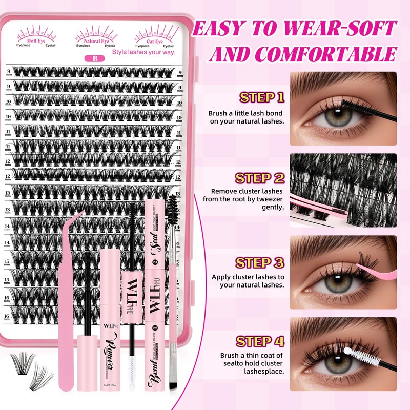 WLF Lash Clusters, 640 Pcs 2 Style 30D+40D Natural Cluster