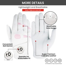 Golf Gloves Women's Left Right Golf Glove with Ball Marker Golf Glove Value 1 Piece Cabretta Leather Grip Left Right Hand Soft Comfort Fit Size S M L XL (1 Piece Right, M)