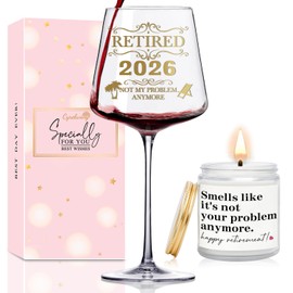 Retirement Gift for Woman,Men 2026, 14oz Retired Wine glasses with 9oz Lavender Scented Soy Wax Candle-Funny Retired Gifts for Women, Men,Friends,Coworker,Teacher,Retirement Decoration