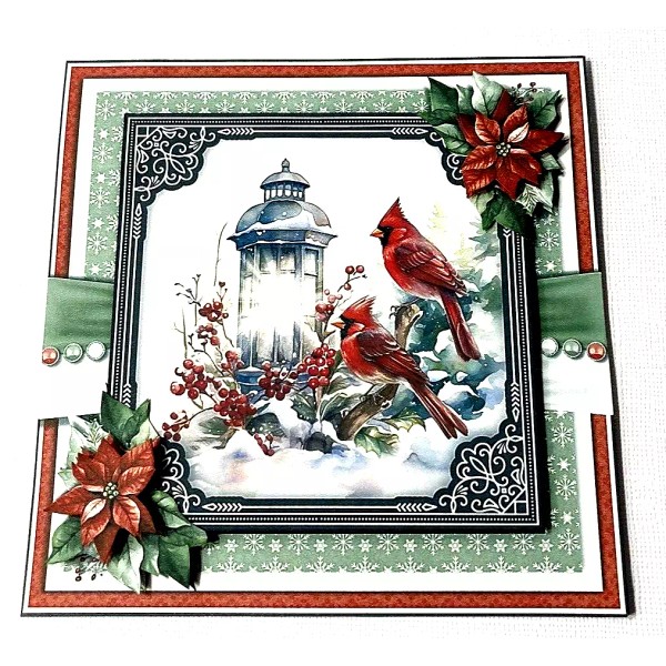 Handmade Greeting Card 3D Christmas With Cardinals And A Lantern
