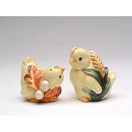 Fine Ceramic Harvest Chicken Baby Chicks with Wheat and Acorn Design Salt & Pepper Shakers Set, 3-1/8" H