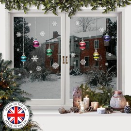 Christmas stained vintage design glass Bauble Snowflake Window Stickers Cling