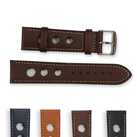 Rally Racing Straps Real Leather Watch Strap Band, In Brown Blue Black Grand Prix Strap (Brown, 20mm)