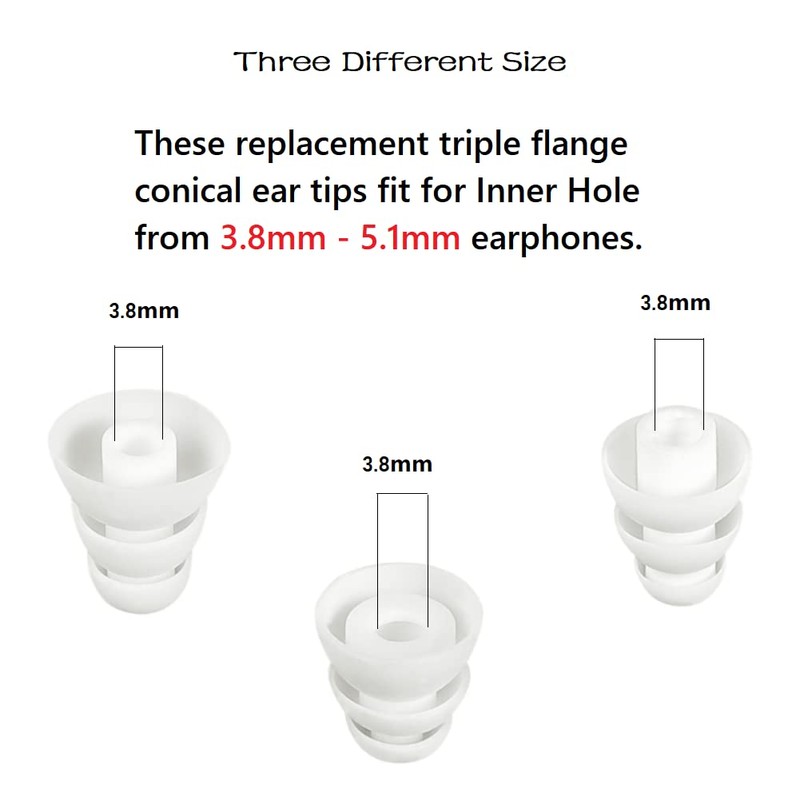 Triple Flange Eartips Soft Silicone Replacement Earbud Tips Fit for