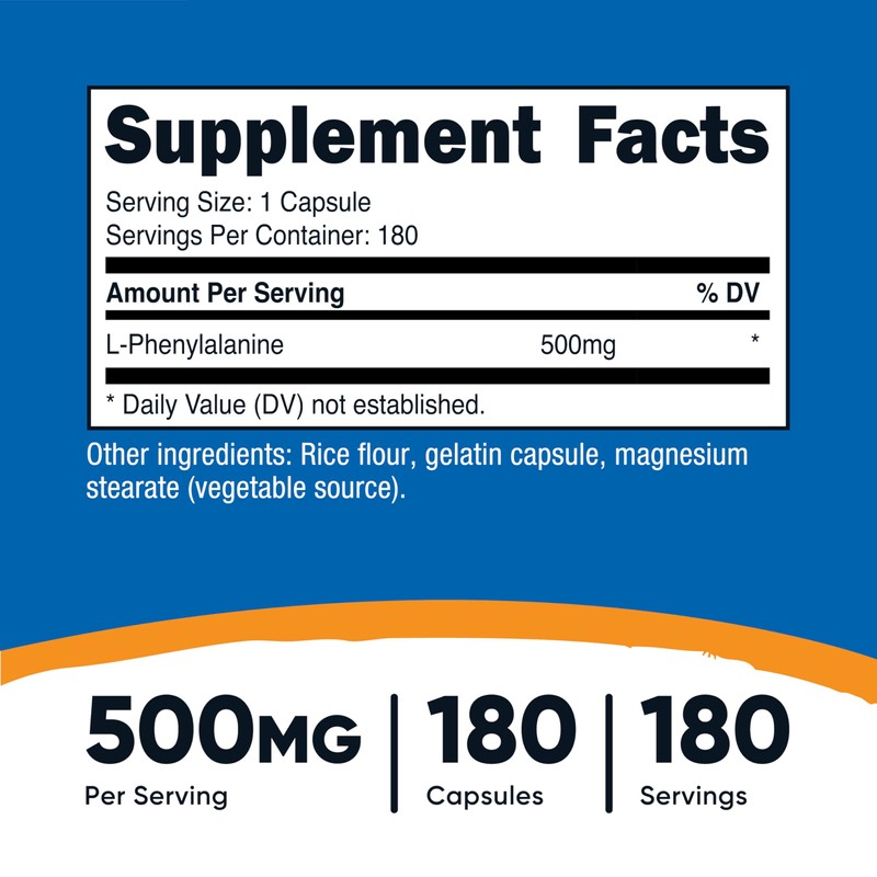 Nutricost L-Phenylalanine 500mg; 180 Capsules