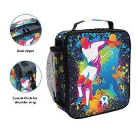 Lunch Bags for Kids Boys Girls Toddler, Football Players with Soccer Reusable Insulated Lunch Box, Lunch Cooler Bag Organizer with Adjustable Shoulder Strap