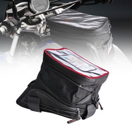 Sresk Motorcycle Tank Bag w/Strap Storage Bag Compatible with Honda Yamaha Suzuki Kawasaki Harley Water Resistant (Red Piping)