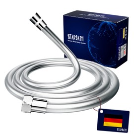 STARBATH Shower Hose 1.6 m Anti-Explosion PVC Smooth Shower Hose 160 cm Anti-Kink Flexible Double Brass Head Chrome