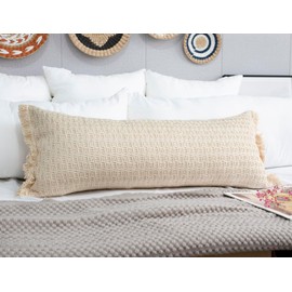 PANOD Decorative Boho Long Lumbar Throw Pillow Cover 14 x 36,Super Soft Cotton Beige Modern Long Rectangle Pillow Cover for Sofa Couch Bed Farmhouse Livingroom