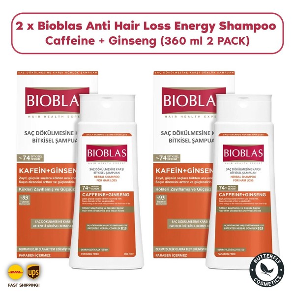 2 x Bioblas Anti Hair Loss Energy Shampoo Caffeine + Ginseng 360 ml 2 PACK