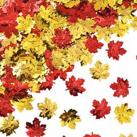 SUNNYCLUE 60G Plastic Confetti Maple Leaf Confetti,Thanksgiving Sprinkles Mini Red Orange Yellow Leaf Harvest Metallic Sequins Fall Autumn Table Glitter for Party Holiday Birthday Decorations