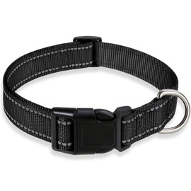 Reflective Dog Collar with Buckle Adjustable Safety Nylon Collars for Small Medium Large Dogs, Black XS