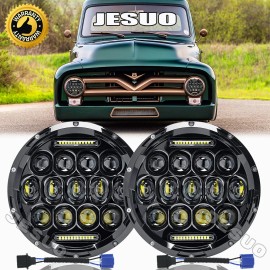 JESUO For 1953-1977 Ford F100 F250 F350 Pickup Pair 7" inch LED Headlights H4